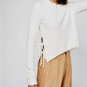 Free People Cream Long Sleeve Sweater with Side Ties